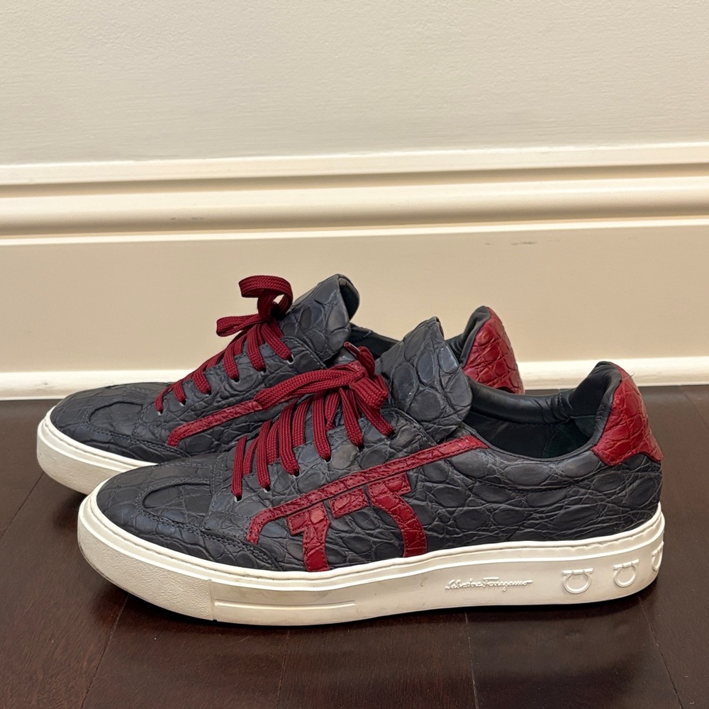 Salvatore Ferragamo Gray and Red Sneakers